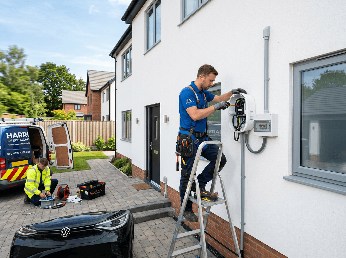 EV charging point installed on a home exterior wall